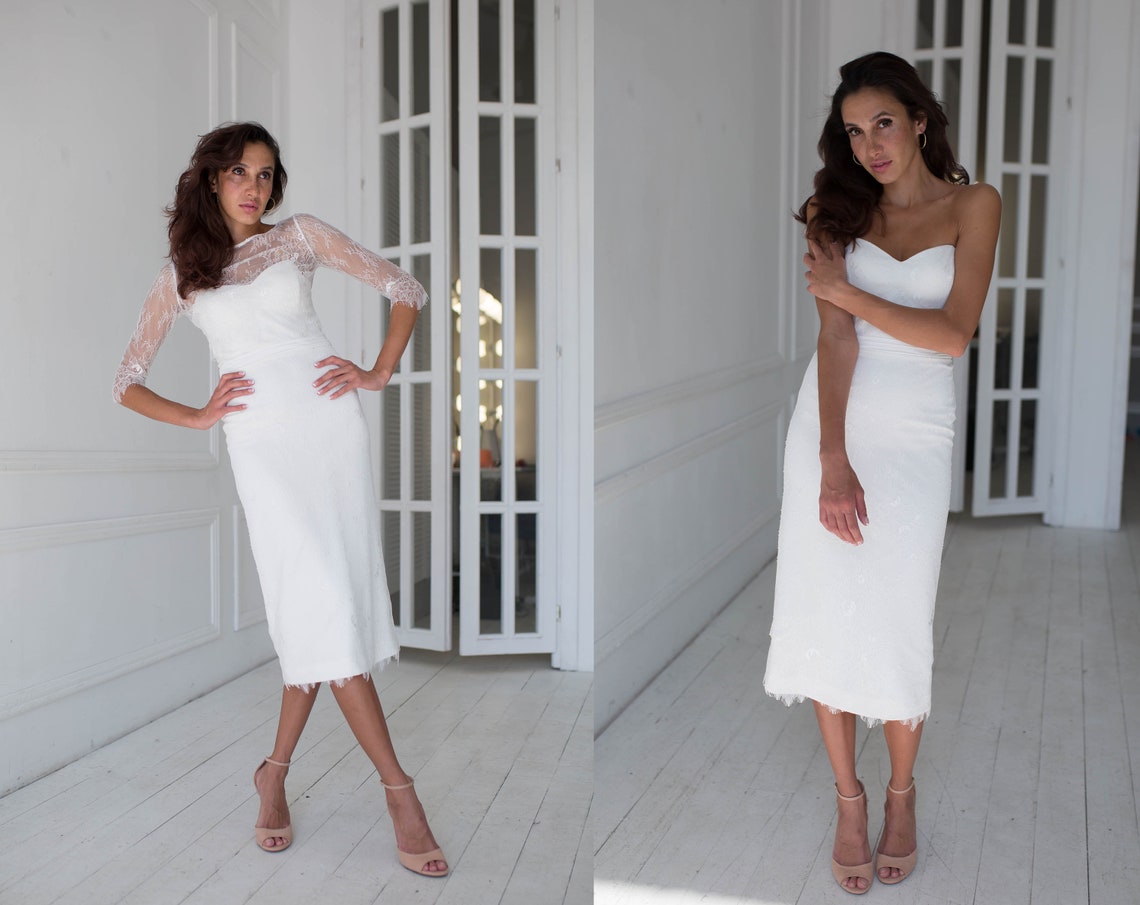Short Lace Wedding Dress With Separate Jacket Fitted Style - Etsy
