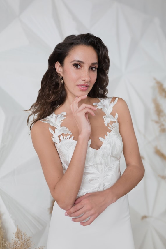 Fitted Wedding Dress With Lace, Sheath, Column Silhouette, Open Back With Lace Applique, Sweetheart Neckline, Simple Wedding Dress - Etsy Fitted Wedding Dress With Lace, Sheath, Column Silhouette, Open Back With Lace Applique, Sweetheart Neckline, Simple Wedding Dress - Etsy