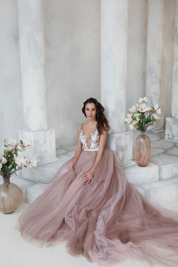 Dusty Rose Sweetheart Long Prom Dresses Sparkly Beaded Formal Dress FD –  Viniodress
