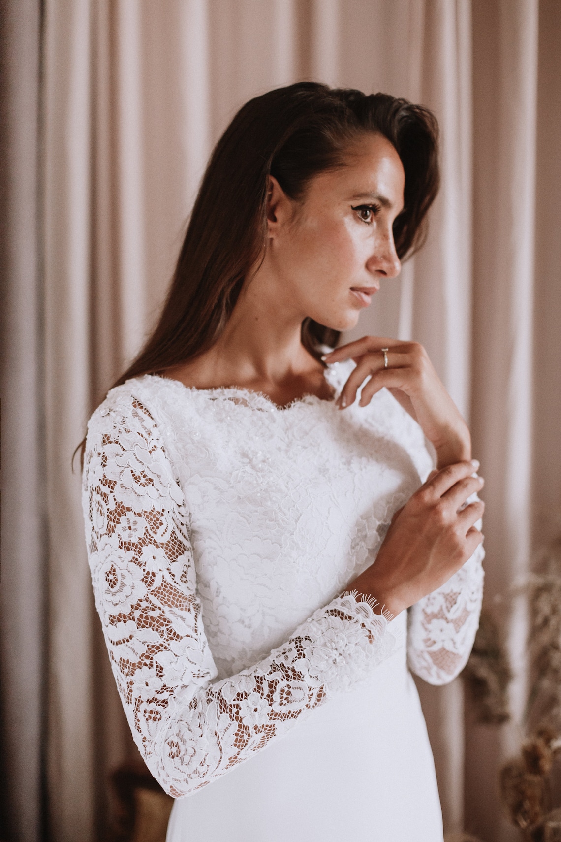 Modest Wedding Dress With Lace Bodice Long Lace Sleeves - Etsy