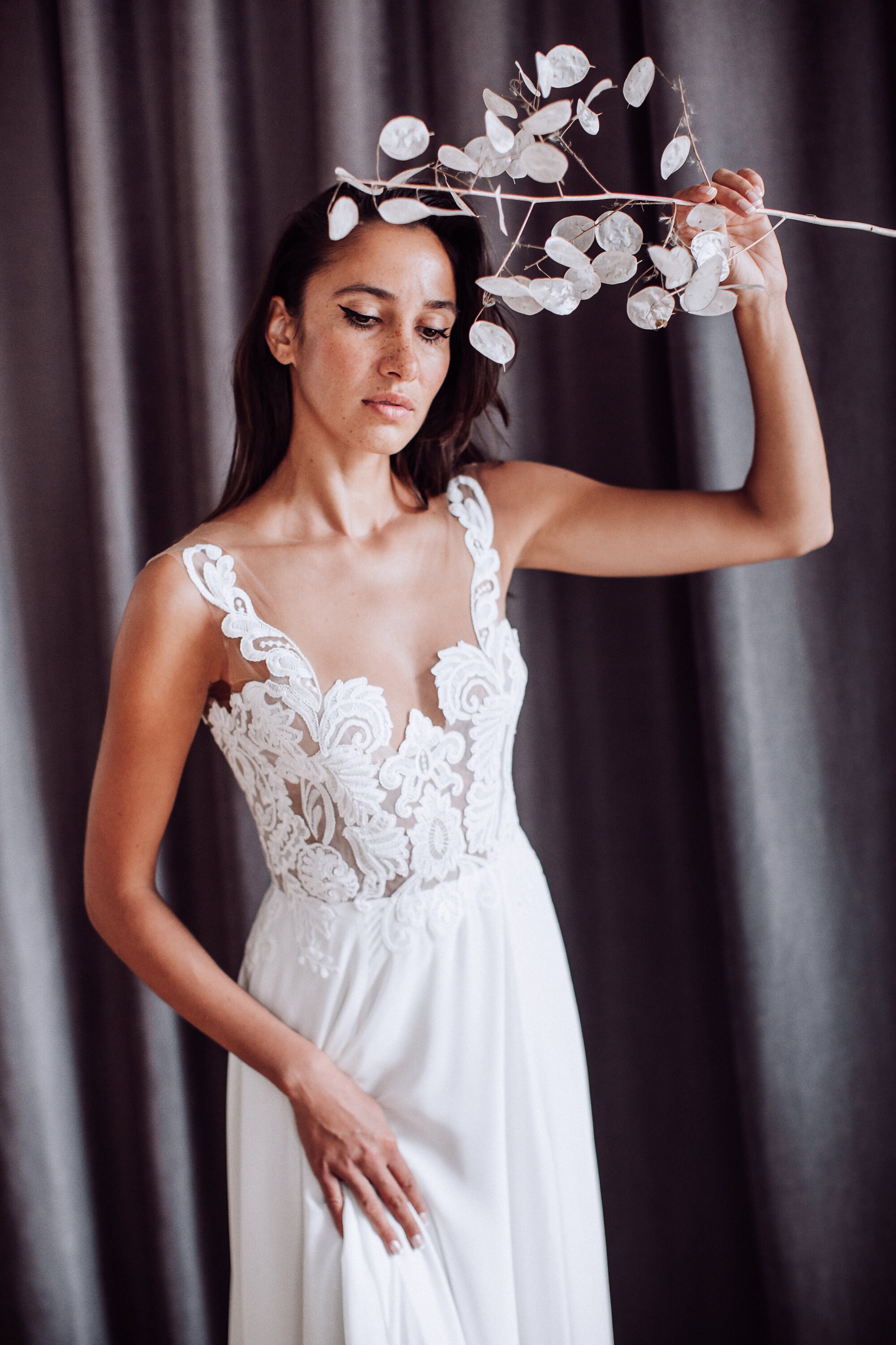 Sexy yet Elegant Wedding Dress/illusion Lace Top, Low Back
