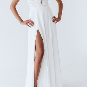 Chiffon wedding skirt/Bridal separate skirt with slit/A-line wedding skirt/Long white skirt/High leg slit/Simple bridal skirt/Maxi skirt image 4