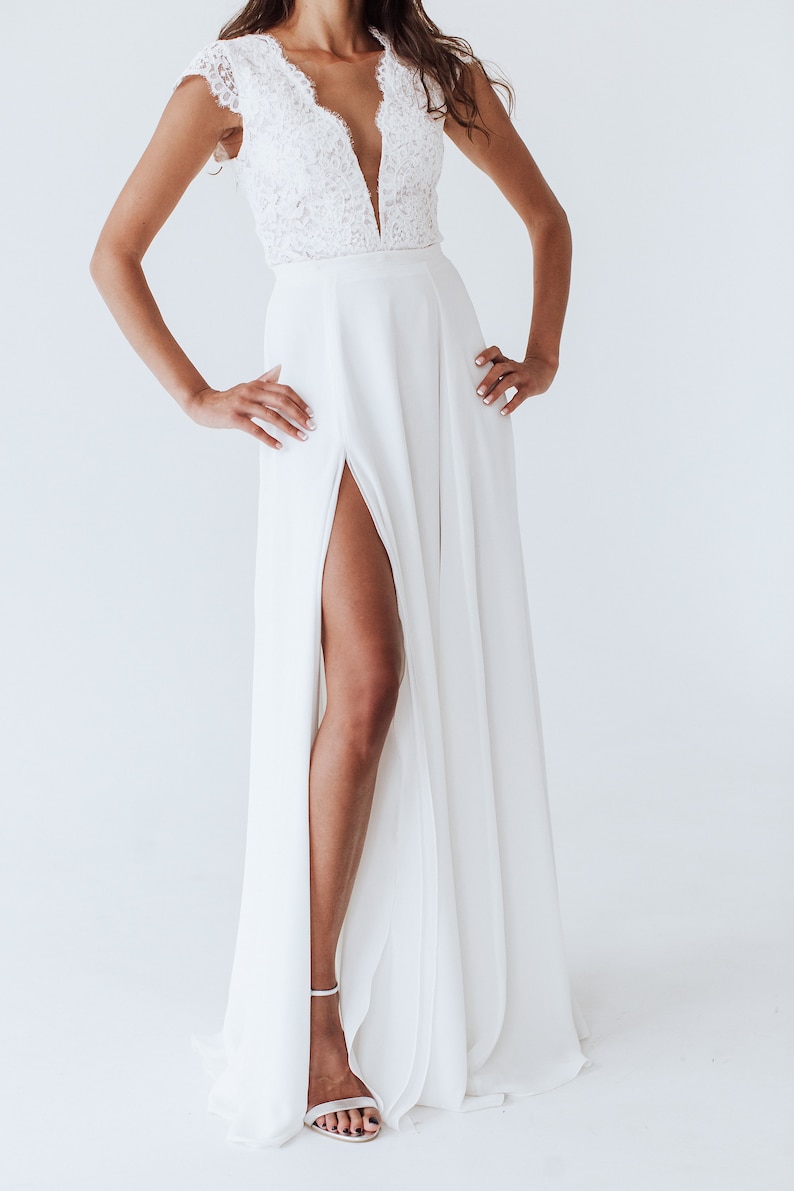 Chiffon wedding skirt/Bridal separate skirt with slit/A-line wedding skirt/Long white skirt/High leg slit/Simple bridal skirt/Maxi skirt image 4