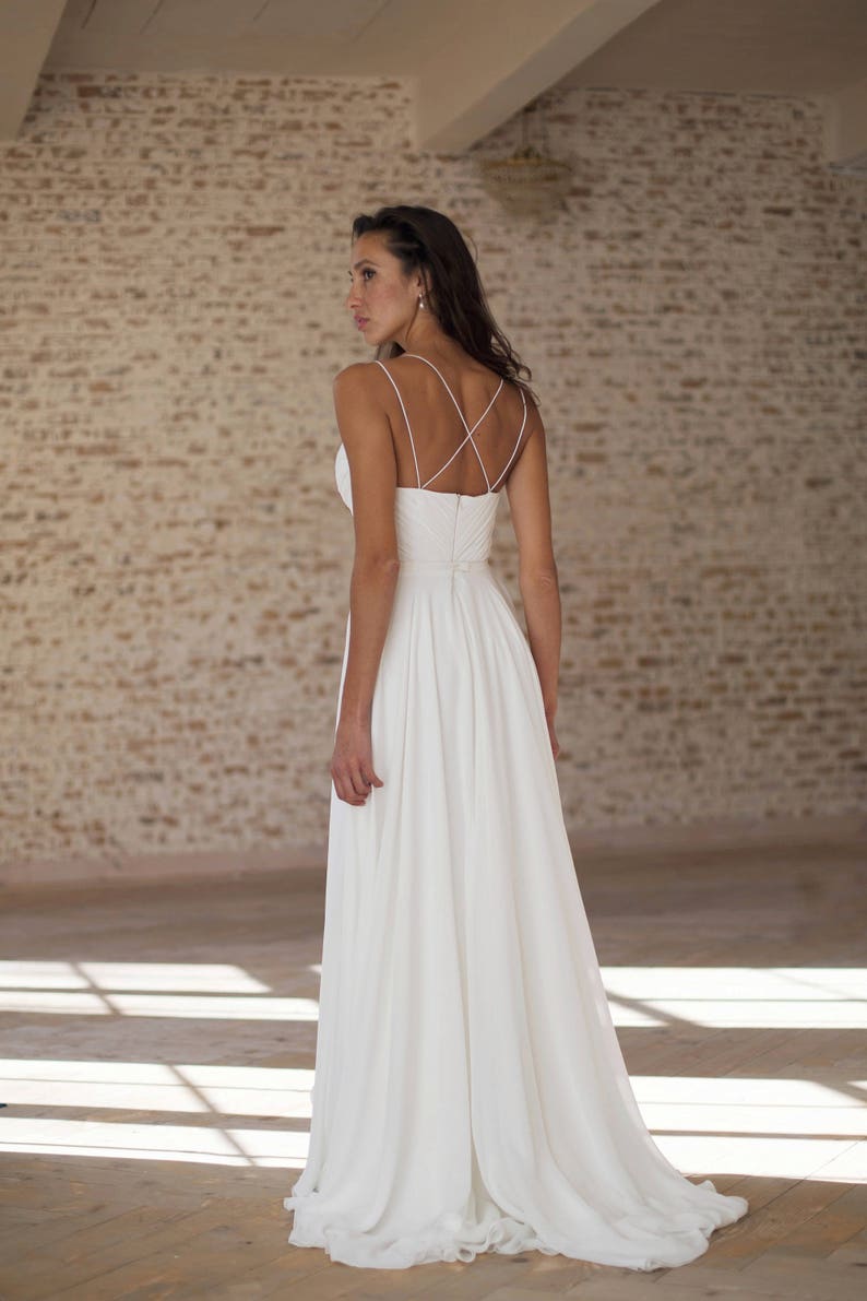 Wedding dress, Simple chiffon wedding dress, Beach wedding, Off-white bridesmaid dress, High low dresses, Spaghetti strap wedding dress image 3