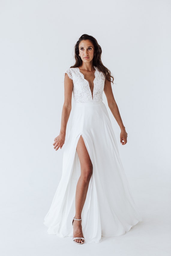 Chiffon Wedding Skirt bridal Separate Skirt With Slit a line Wedding Skirt long White Skirt high Leg Slit simple Bridal Skirt maxi Skirt Etsy