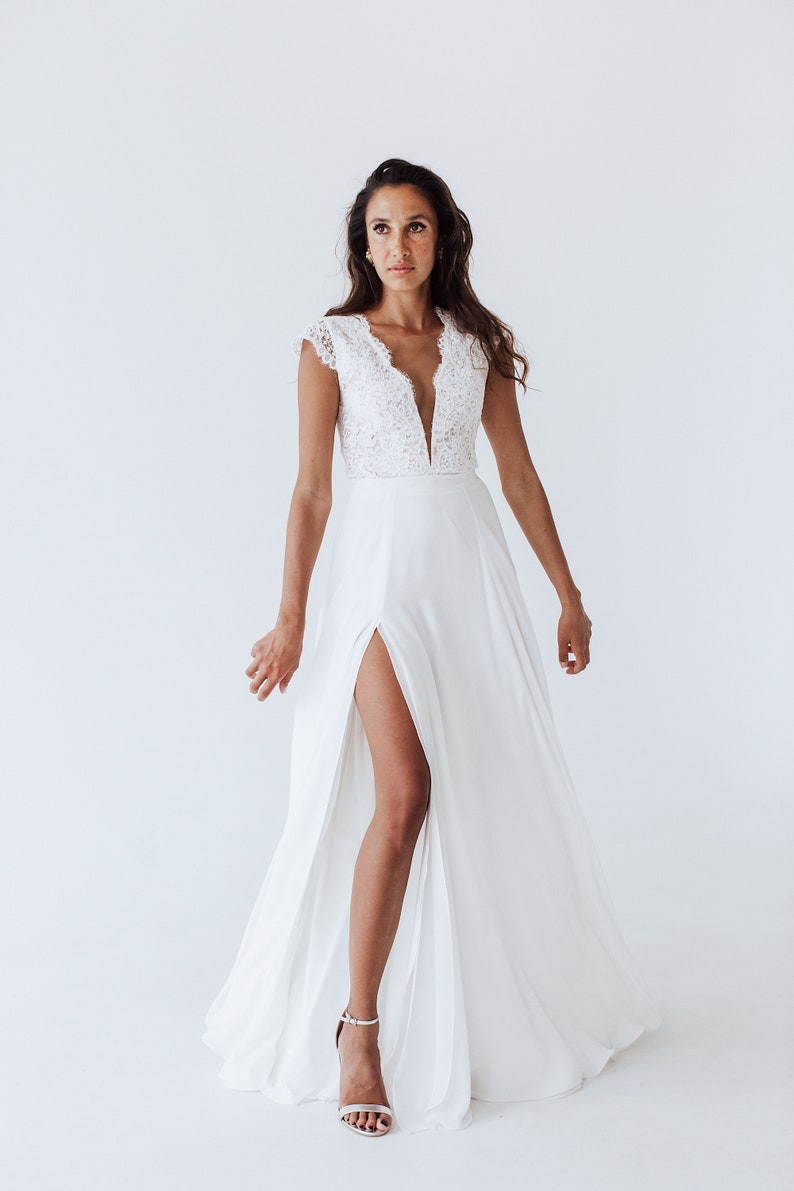Chiffon wedding skirt/Bridal separate skirt with slit/A-line wedding skirt/Long white skirt/High leg slit/Simple bridal skirt/Maxi skirt image 1