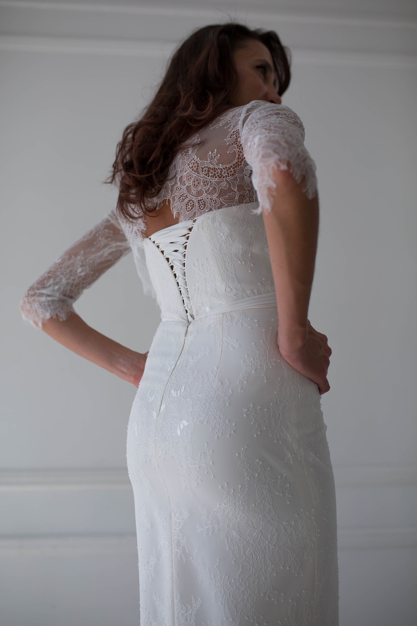 Short Lace Wedding Dress With Separate Jacket, Fitted Style Bridal Gown ...