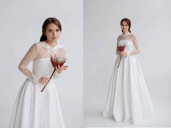 Simple Embroidery Satin Wedding Dress Simple Embroidery Satin Wedding Dress