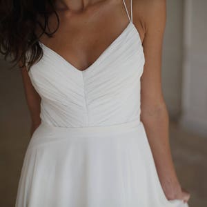 Wedding dress, Simple chiffon wedding dress, Beach wedding, Off-white bridesmaid dress, High low dresses, Spaghetti strap wedding dress image 6