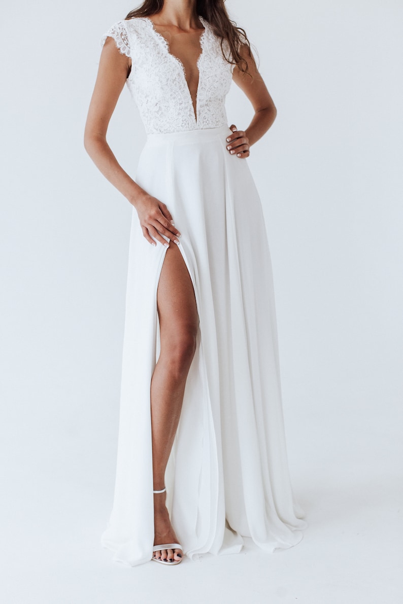 Chiffon wedding skirt/Bridal separate skirt with slit/A-line wedding skirt/Long white skirt/High leg slit/Simple bridal skirt/Maxi skirt image 5