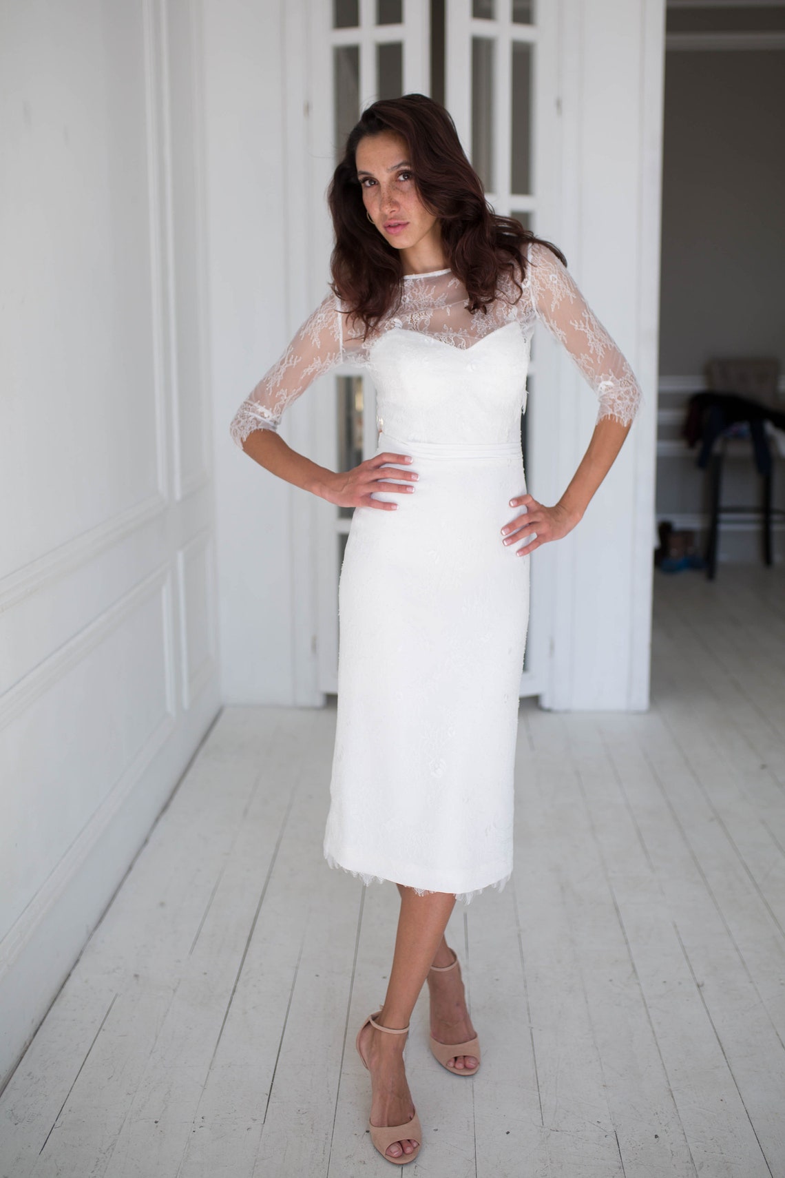 Short Lace Wedding Dress With Separate Jacket Fitted Style - Etsy