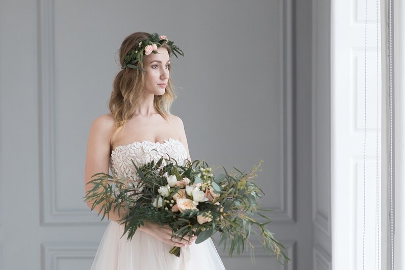 Wedding gown with lace bodice and tulle skirt, Beautiful wedding dress, Ball gown wedding dress, floral beaded bodice, sweetheart neckline image 4