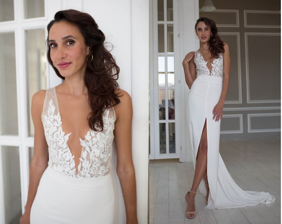 Bridal Separates Two Piece Wedding Dress Lace Bodysuit Long Etsy