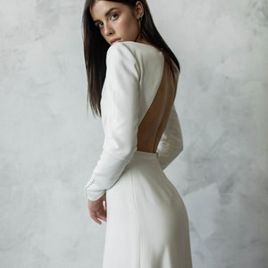 A-line Wedding Dress With Open Back Long Fitted Sleeves/ - Etsy