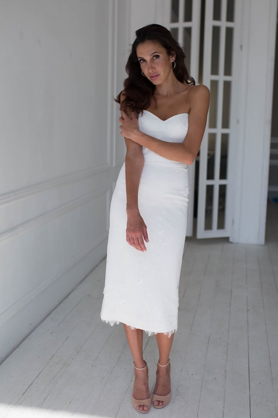 Short Lace Wedding Dress With Separate Jacket, Fitted Style Bridal Gown,  Midi Length, Corset Lace up Back, Simple Classic Wedding Dress - Etsy