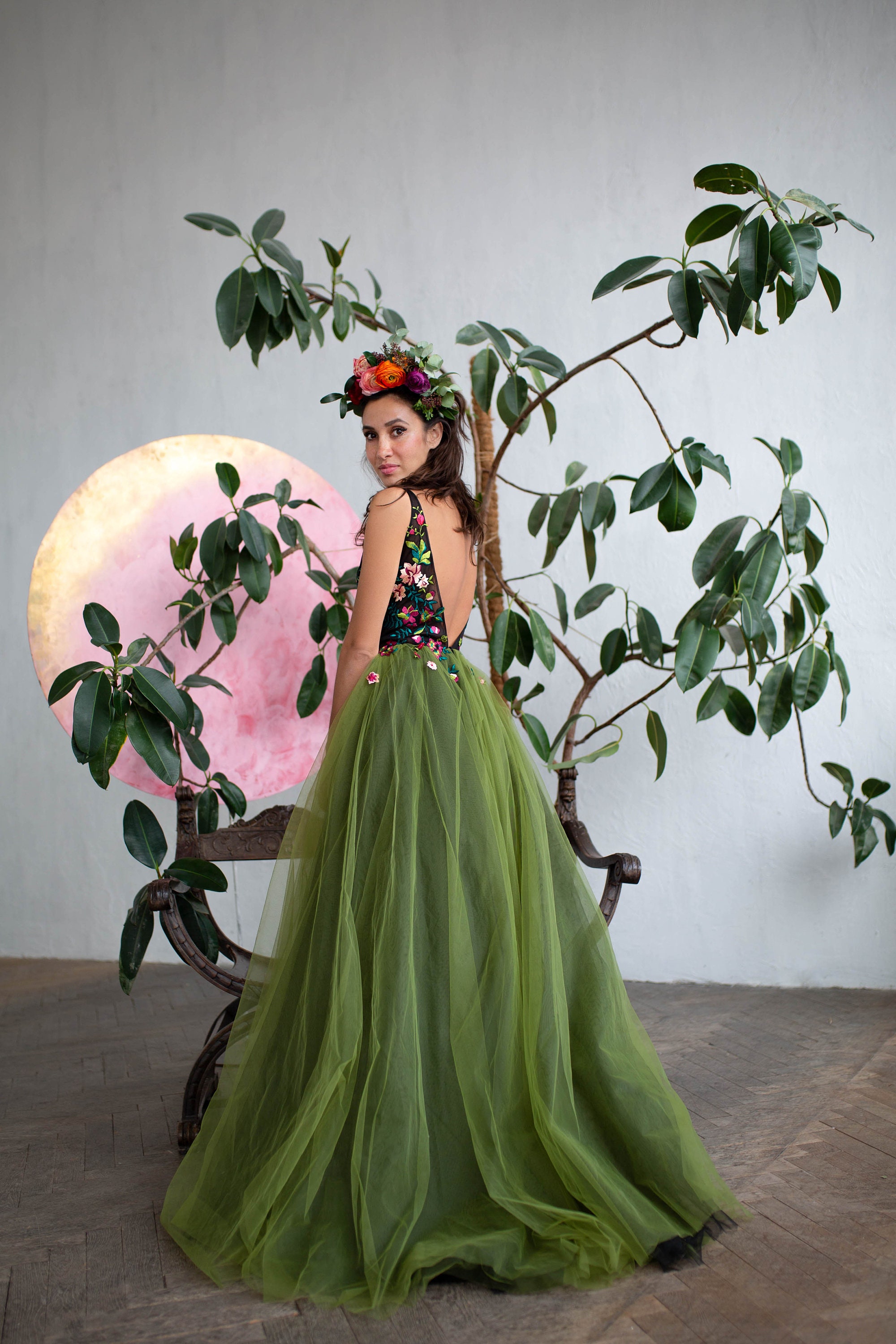 Color Wedding Dress Non-traditional Wedding Dress Green Tulle Skirt Color Wedding Dress Non-traditional Wedding Dress Green Tulle Skirt