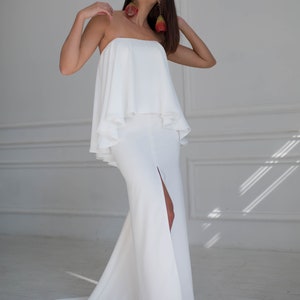 Long wedding skirt with front slit, Sheath wedding skirt, Sleek fitted wedding skirt with train, Sexy fit-and-flare wedding dress image 5