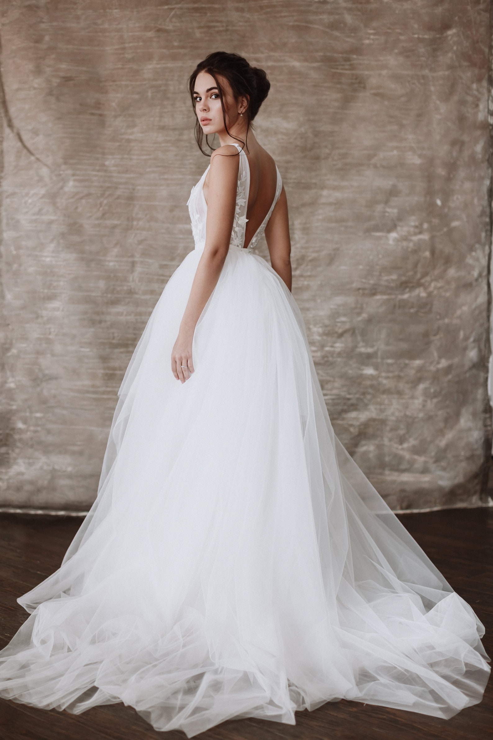 Sleeveless Plunging V-Neck A-Line Wedding Dress