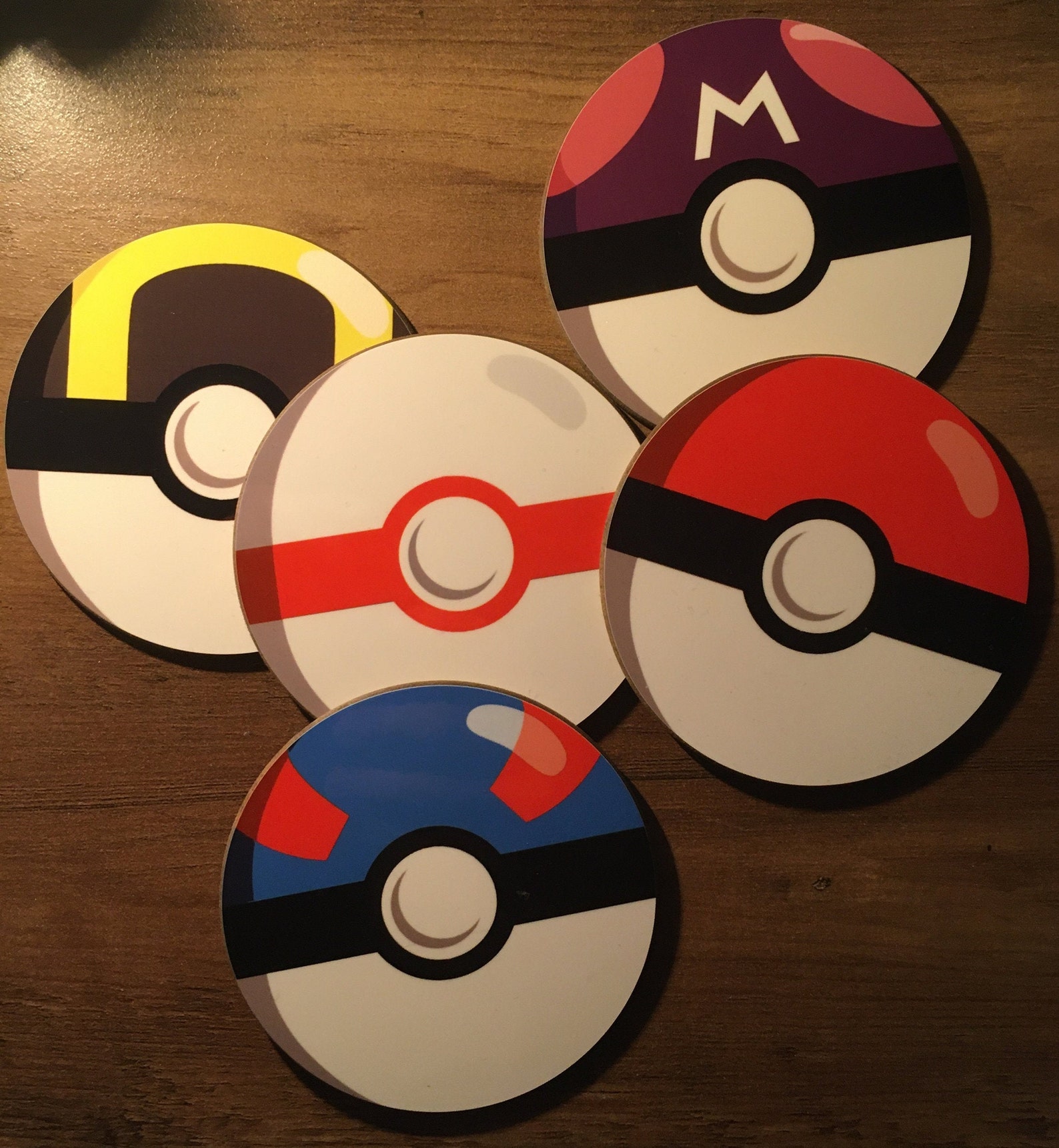 Pokeball Coasters Hard Wood Pokemon Drinkware Coasters Etsy