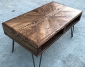 Reclaimed Coffee Table Dark Oak Colour Industrial Hairpin Legs