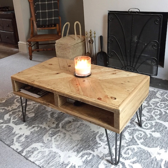 Reclaimed Coffee Table Rustic Industrial Hairpin Legs Image 0