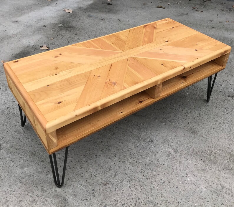 Reclaimed Coffee Table Light Oak Colour Industrial Hairpin Etsy