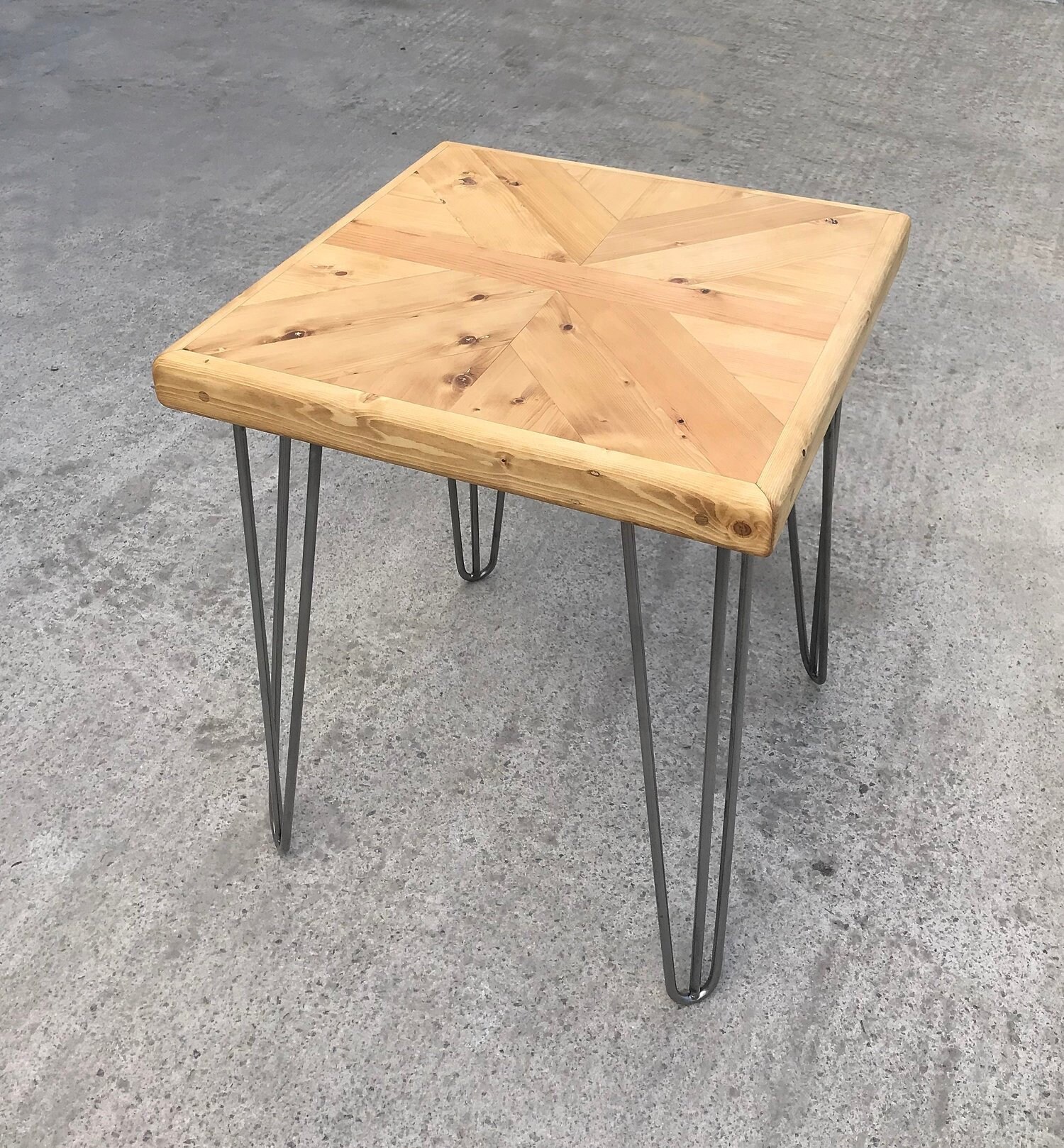 Reclaimed Wood Side Table Hairpin Legs Industrial Etsy
