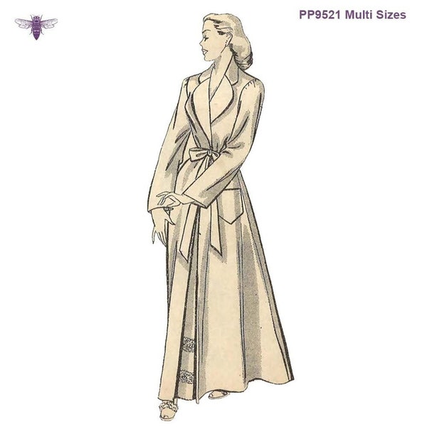 PDF - Vintage 1940's Easy Sewing Pattern Wrap Housecoat Robe Dressing Gown - Bust 38" (97cm) - Instantly Print at Home