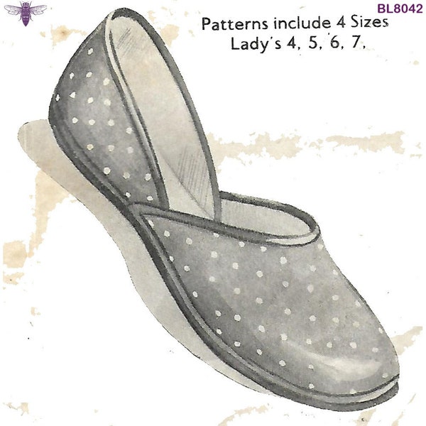 PDF - Vintage 1940's Sewing Pattern : Ladies' Slippers - Make-Do-And-Mend- Sizes 4, 5, 6, 7  - Instantly Print at Home