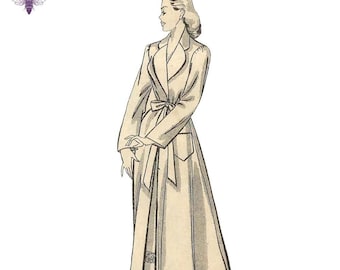 PDF - Vintage 1940's Easy Sewing Pattern Wrap Housecoat Robe Dressing Gown - Bust 38" (97cm) - Instantly Print at Home