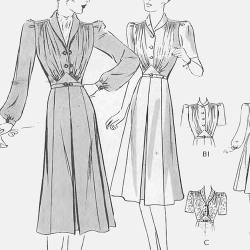 1930's Simplicity One Piece Dress with Plastiron Front detail and Swagger Coat Pattern- Bust 36