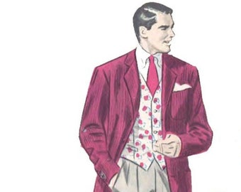 PDF - 1950's Sewing Pattern: Men's Cardigan, Tailored Jacket & Vest - 42” (106.7cm) - Download