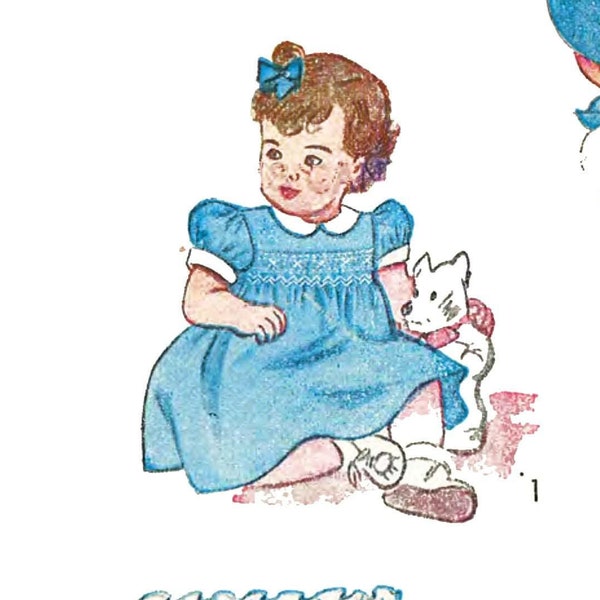 PDF - 1940's Sewing Pattern:  Toddler's Dress & Bonnet Smocking - Chest 20” (50.8cm) - Instantly Print at Home