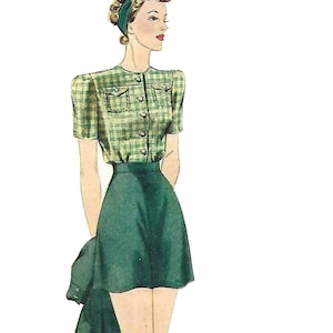PDF - 1940s High Waist Shorts Sewing Pattern - Waist 26"(66cm) - Download