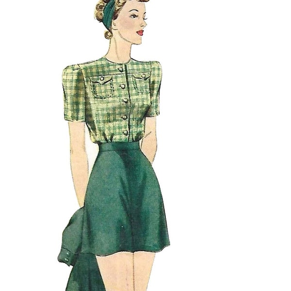 PDF -1940's Sewing Pattern: Ladies High Waist Shorts - Waist 26” (66cm) - Instantly Print at Home