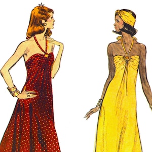 PDF - Vintage 1970s Sewing Pattern, Holiday Halter Dress – Bust: 36” (92cm) - Download