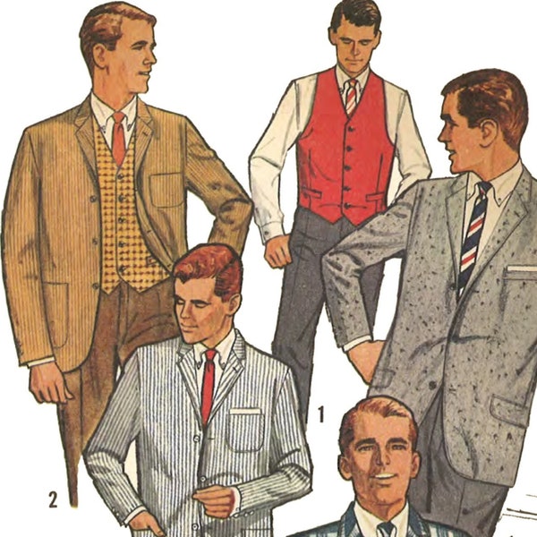 Vintage 1960's Sewing Pattern: Men's Jacket & Vest Waistcoat - Chest 40” (101.6cm)