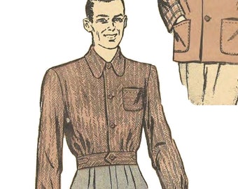 PDF - 1940s Men's Sports Coat & Battle Jacket Sewing Pattern: Chest 42-44"(107-112cm) - Download
