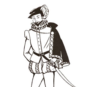 PDF - Vintage 1500s Style Pattern – Tudor Costume - Doublet and Hose - CHEST: (POITRINE) 38” (96.6cm) - Download