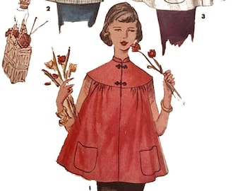 Vintage 1950s Sewing Pattern – Nehru, Mandarin Neck Maternity Smock Tops - Bust 34” (86.4cm)