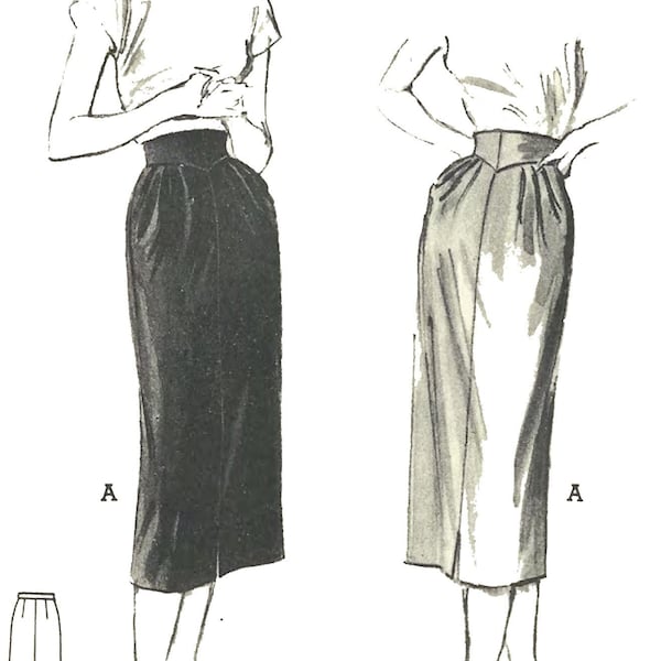 PDF - Patron de couture des années 50 : jupe crayon fine, ondulante - Tour de taille 71 cm (28 po) - Imprimez instantanément à la maison