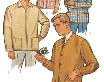 PDF - Vintage 1960's Sewing Pattern: Men's Casual Zip & Button Jackets - Chest 44” (111.8cm) - Instantly Print at Home