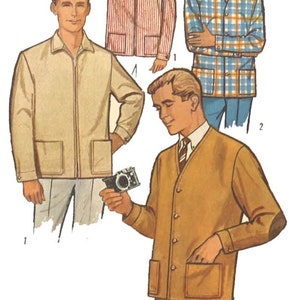 PDF - Vintage 1960's Sewing Pattern: Men's Casual Zip & Button Jackets - Chest 38” (96.5cm)