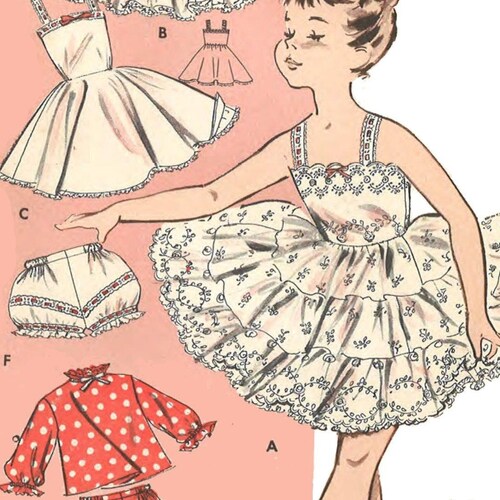 1950s Sewing Pattern: Girl's Lingerie, Frilly Petticoat, Slip & PJ's - Bust 23” (58cm)