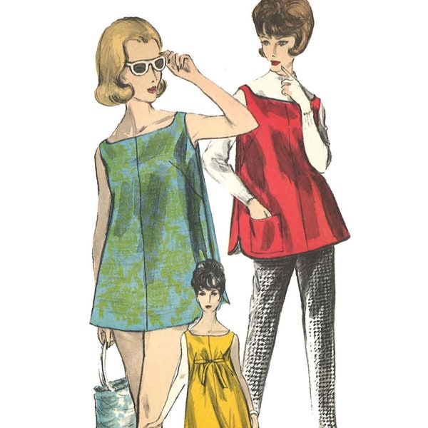 PDF - 1960's Vintage Sewing Pattern: Maternity, Blouse, Dress, Cigarette Pants - Bust 36" (92cm) - Instantly Print at Home