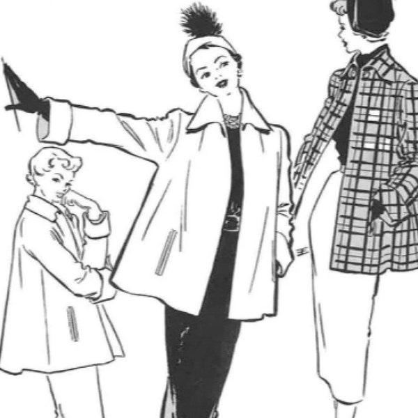 Vintage 1950's Sewing Pattern: Swing Jacket with Pockets - Bust 36" (91.4cm)