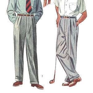 PDF - 1950's Sewing Pattern: Men's Slacks Pants Trousers Shorts Pleats - Waist 30" / 76.2 cm - Instantly Print at Home