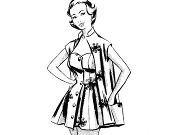 Patron de couture vintage des années 50, robe de plage - Poitrine : 34 po. (86,4 cm)
