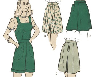 Vintage 1940's Sewing Pattern: Land Girl Overalls, Playsuit & Shorts - Bust 28” (71.1cm)