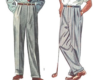 Vintage 1950's Sewing Pattern:  Mens Pants - Slacks Trousers Shorts  - Multi-sizes